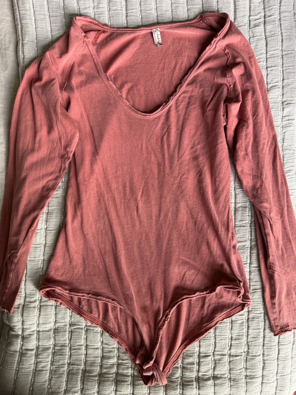 Free People Long Sleeve Scoop Neck Bodysuit- Rosewood